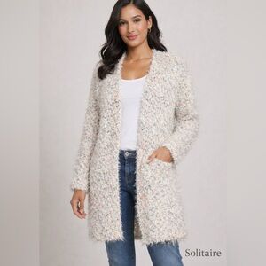 Solitaire Eyelash Knit Cardigan Sweater Size Medium Multicolor Confetti Fuzzy